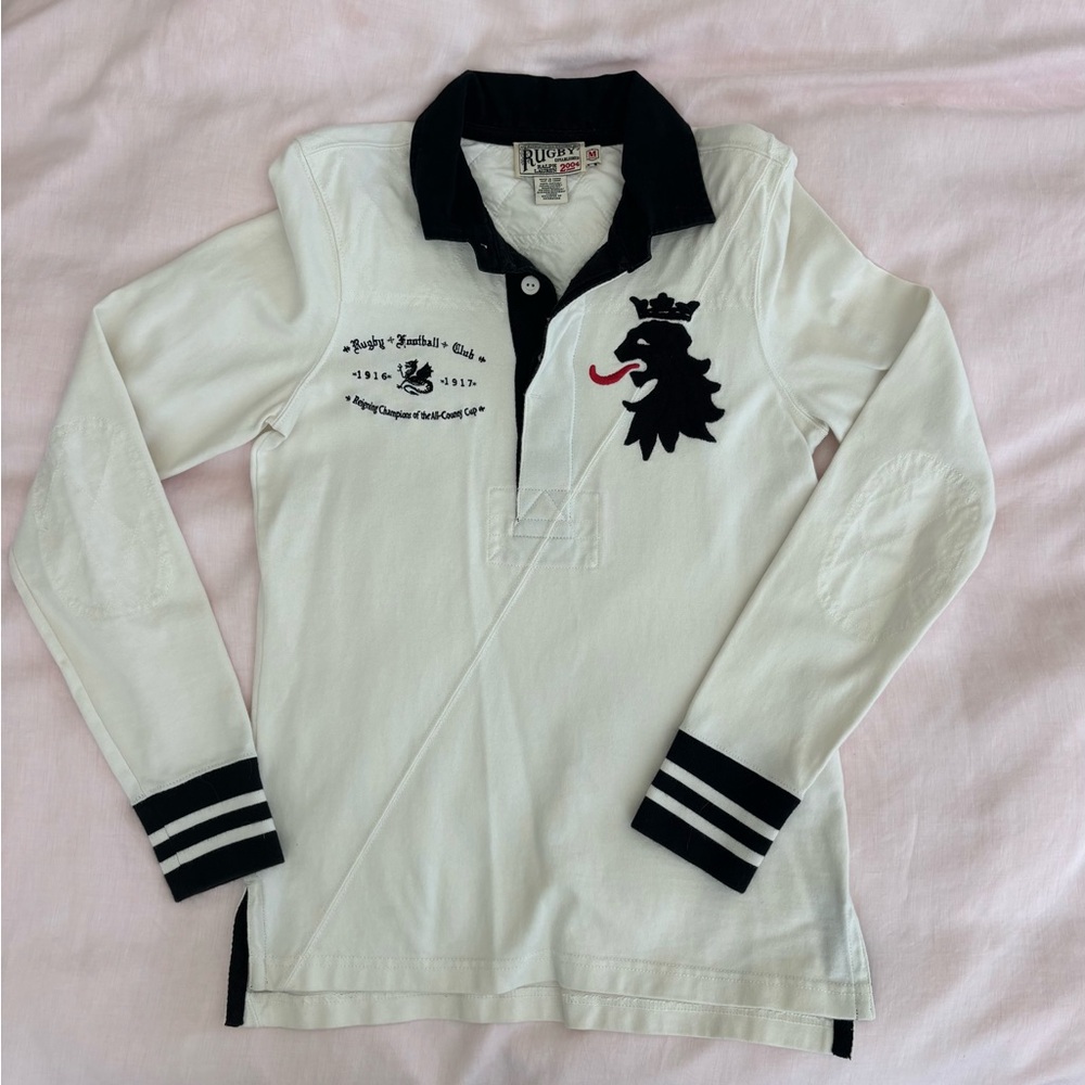 Vintage Rugby Ralph Lauren White and Black Polo Shirt